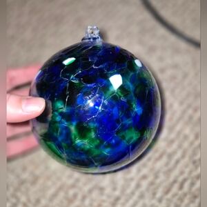 Hand Blown Art Glass Orb Blue White And Green